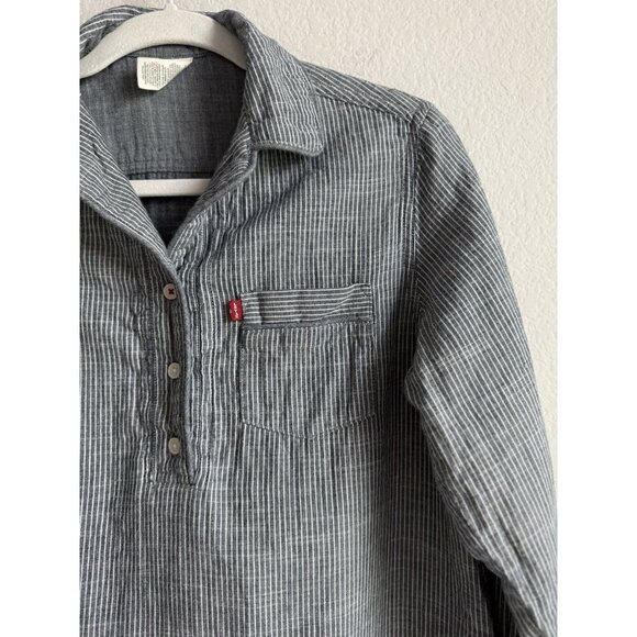 Levi’s Strauss &‎ Co Women's Striped Woven Sleep Shirt w/Pockets Blue Size Small - Picture 9 of 16